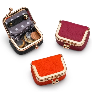 Mini Porte-monnaie en Cuir Véritable Fermoir Baisé Rétro Motif Litchi Pochette de Rangement Bijoux pour Bagues Boucles d'Oreilles Portable Femme