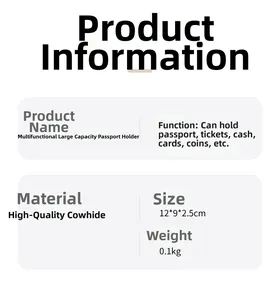 Dettagli dimensioni e materiali per porta passaporto in vera pelle RFID, 12x9x2.5cm
