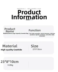 Specifiche delle dimensioni per una borsa da trucco in vera pelle di misura 23x8x10cm
