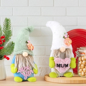 Detail of Mother's Day gnomes with Mum heart and Love You sign on wooden tray
