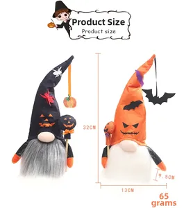 Size chart showing 32cm tall Halloween gnome dolls with spider and bat details