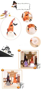 Detail of Halloween gnome plush set with LED lights and AAA battery compartment view