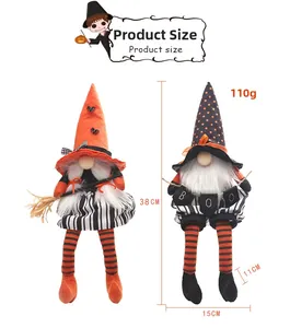 Detail of Halloween long legged gnomes with orange spider hat and boo sign props