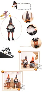 Detail showing plush Halloween gnome with BOO banner, striped legs and soft PP cotton filling
