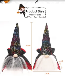 Detailed size view of Halloween glowing gnomes with spider web hats and vampire capes