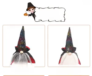 Detail of Halloween glowing gnome dolls with spider web hats and vampire capes, 60g weight