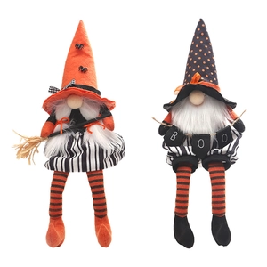 Halloween gnome plush set with long legs, broom and BOO banner for party decoration