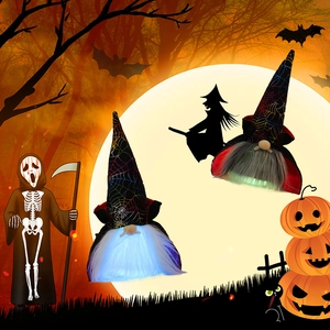 Halloween Gnome Plush Dolls With LED Glowing Vampire Cape Rainbow Spider Web Hat Faceless Elf Ornament Party Home Decor