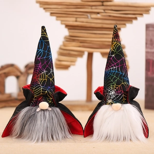 Halloween faceless gnome dolls set with rainbow spider web hats and glowing LED lights