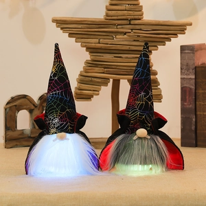 Halloween glowing gnomes with LED light up beards and rainbow spider web hats decoration