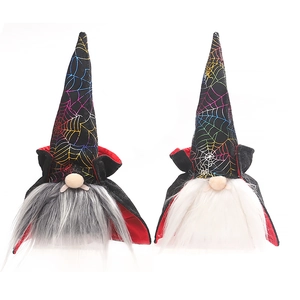 Halloween faceless gnome set with spider web hats and red black cloaks for spooky decor