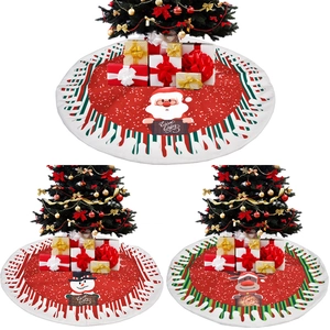 Cartoon Santa Snowman Reindeer Christmas Tree Skirt Round Festive Tree Mat For Xmas Party Holiday Home Decor Ornament