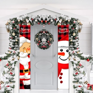 Christmas snowman and Santa door banners for festive holiday entryway decoration