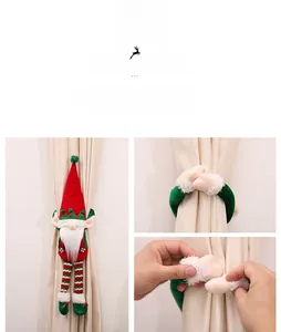 Detail of Christmas gnome curtain tieback with velcro fastener for secure holiday decor