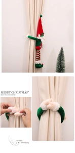 Detail of Christmas gnome curtain buckle with velcro closure and plush festive design
