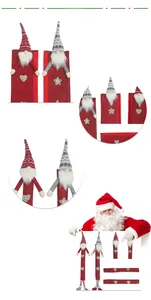 Detailed view of Rudolf Christmas appliance handle covers with gnome dolls and heart buttons