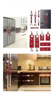 Detail of festive Christmas gnome handle covers for refrigerator and kitchen appliances