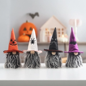 Halloween Gnomes Decorations Faceless Plush Doll With Bat Spider Cat Pumpkin Pattern Handcrafted Dwarf Ornament For Home Table Halloween Party Decor
