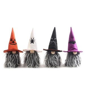 Set of four Halloween gnome plush dolls with spider, pumpkin, cat and bat patterns