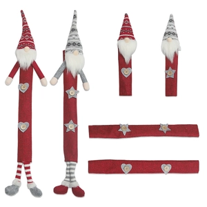 Christmas gnome refrigerator handle covers set in red and grey burlap for holiday decor
