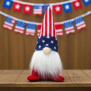 Patriotic gnome doll with red stripes and star hat for USA Independence Day decor