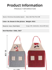 Detailed view of Christmas apron with Santa graphics and measurements at 80.5x54.5cm