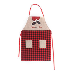 Christmas Santa Claus apron with red plaid pattern and dual pockets for holiday cooking