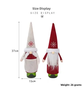 Detail view of 37cm Christmas gnome wine bottle covers with dimensions and weight specs