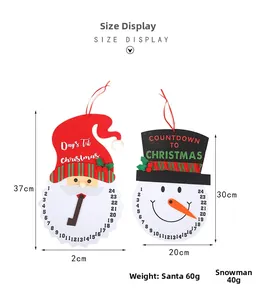 Vista detallada del calendario de adviento de fieltro con Papá Noel y muñeco de nieve