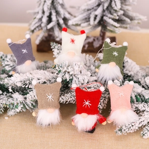 Lot de 6 nains de Noël tricotés avec motifs flocons de neige et longues barbes blanches