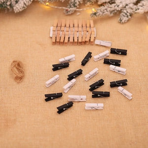 Mini wooden photo clips set in wood, black and white colors with hemp rope for DIY decor