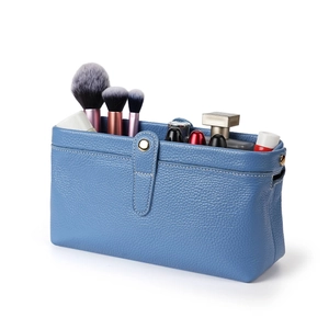 Premium Cowhide Leather Litchi Grain Makeup Bag Portable Toiletry Storage Box Doctor Style Cosmetic Pouch With Metal Clasp For Travel Women