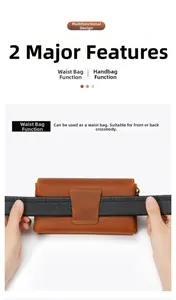 Detail showing the brown crazy horse leather pouch with wide belt loop for waist carry