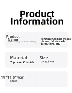 Detailed size specifications for leather waist bag showing 19x11.5x4cm and 0.18kg