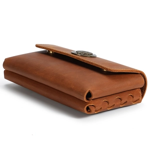 Brown crazy horse leather double phone waist bag with vintage Indian metal buckle