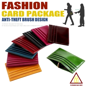 Slim RFID blocking oil wax leather card holder available in eight vibrant colors
