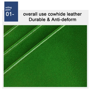 Detailed macro view of durable green cowhide leather texture with anti-deform properties