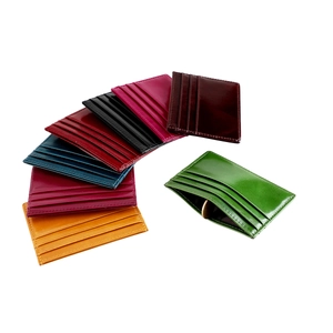 Slim oil wax leather card holder showing multiple slots and a pocket for coins in 8 colors