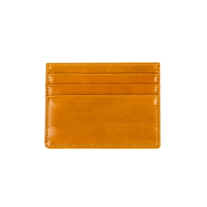 Close-up of oil wax leather card holder with three card slots and precise stitching