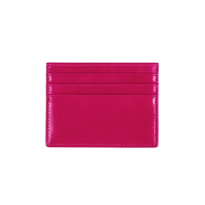 Detailed view of the sleek pink oil wax leather card holder with three card slots