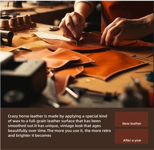 Detail showing the vintage texture and wax finish of crazy horse leather on chest bag