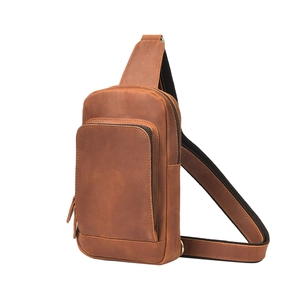 Men's Vintage Crazy Horse Leather Chest Bag Retro Head Layer Cowhide Sling Bag For Casual Travel Crossbody Shoulder Bag