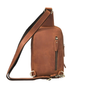 Retro crazy horse leather crossbody chest bag for men with vintage bronze hardware