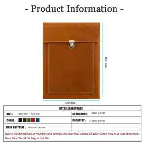 Detailed size chart of 16-inch leather laptop sleeve with precise dimensions