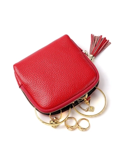Litchi pattern red leather jewelry organizer with zipper tassel and storage display