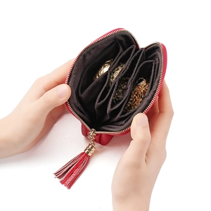 Genuine Cowhide Leather Jewelry Organizer Bag Portable Travel Storage Pouch With Tassel Litchi Pattern Zipper For Women