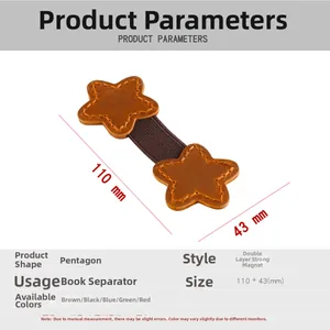 Detailed dimensions of star-shaped magnetic leather bookmark with handmade stitching