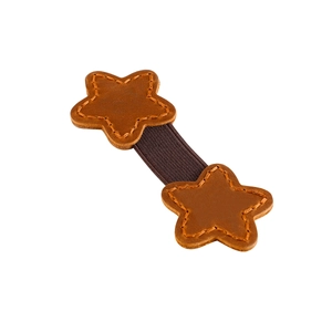 Detail of crazy horse leather bookmark with hand-stitched stars and magnetic closure