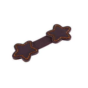 Detail of star-shaped crazy horse leather magnetic bookmark with orange hand-stitching