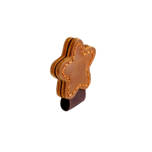 Star-shaped crazy horse leather magnetic bookmark with decorative orange hand-stitching